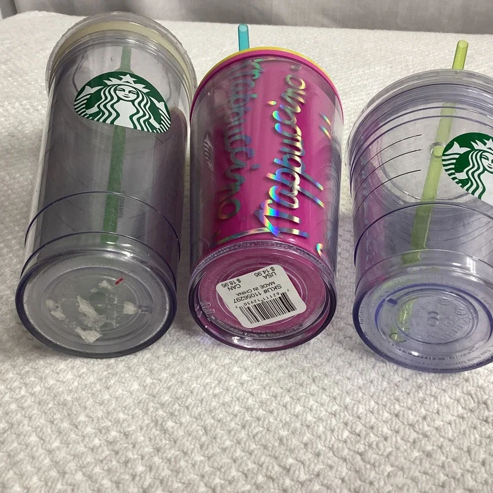 Starbucks‎ Tumblers Bundle Set of 3 Cold Cup with Straws Reusable Various Sizes